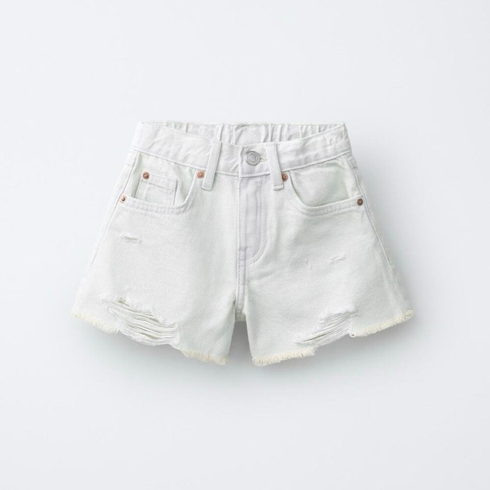 Zara NWT White Denim Cut of Shorts Distressed Sz 0 US Festival Western Rave